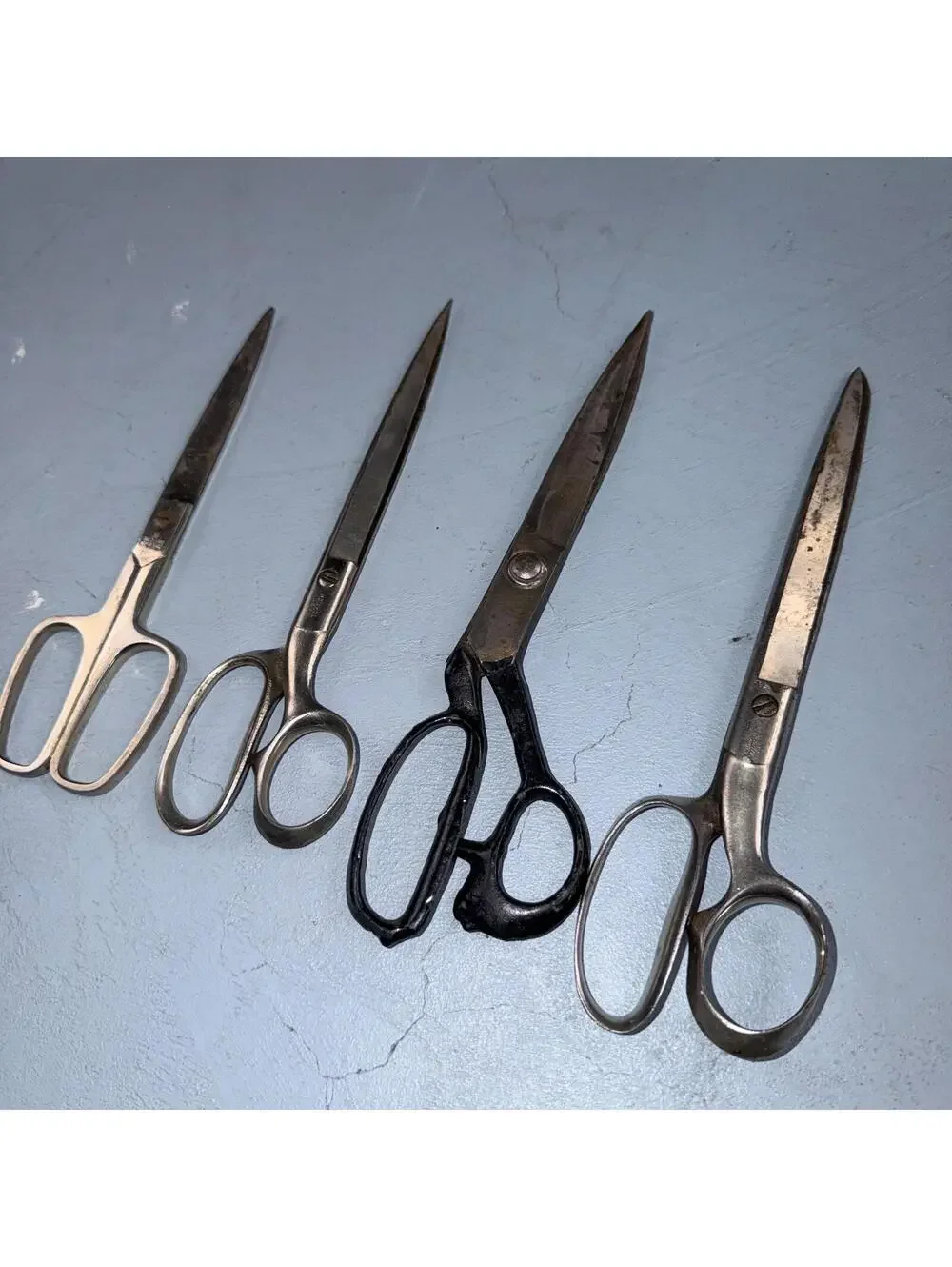 4 Pairs of Used Vintage Scissors Silver Handle Henkel Italy Steel Rare 60s